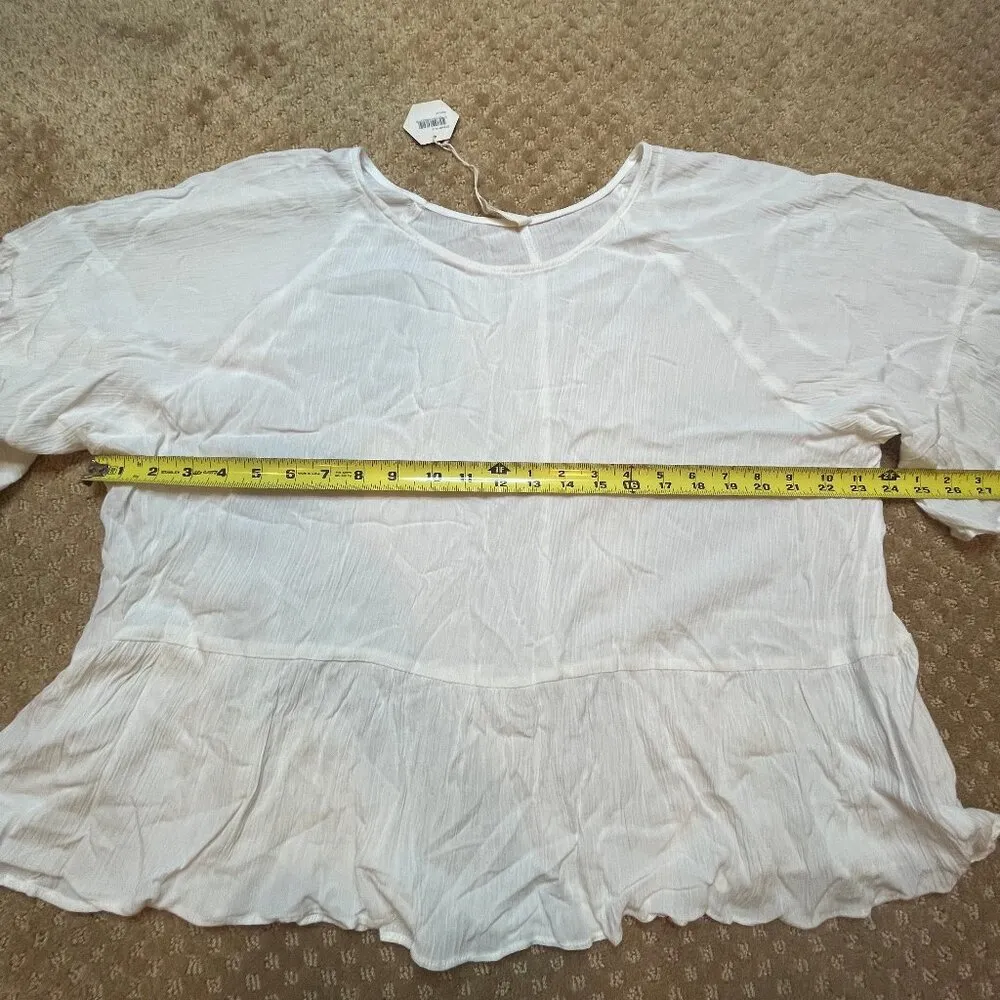 Pink Blush White Peplum Ruffle Sleeve Lagenlook Boxy Oversized Boho Cottagecore - Image 11