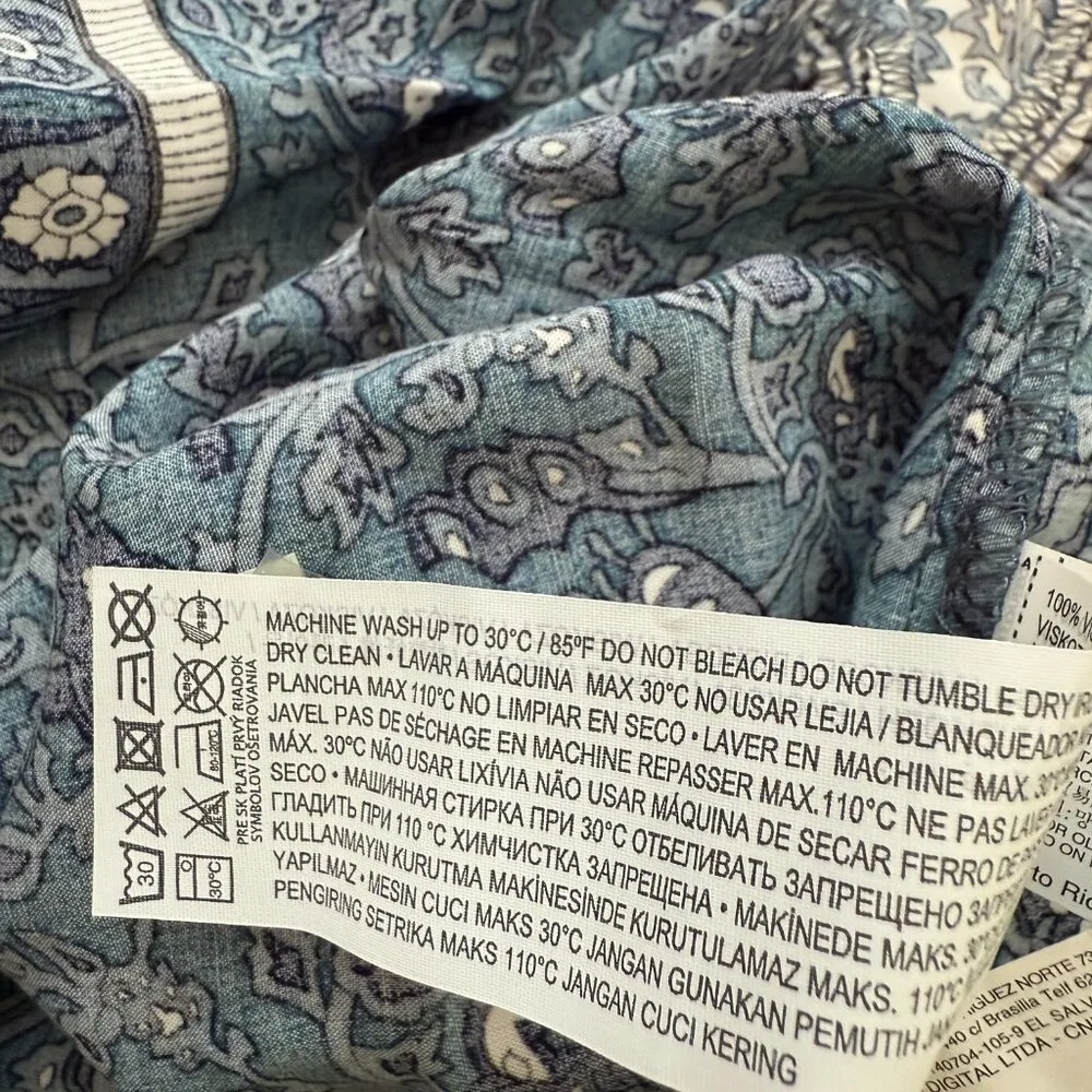 Mango Floral Paisley Print Button Up Tiered Maxi Dress Women's 2 Blue White NWT - Image 17