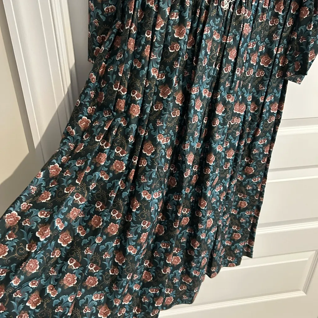 Gunne Sax Vintage Jessica McClintock Floral Prairie Dress Blue Green Size 7 - Image 6