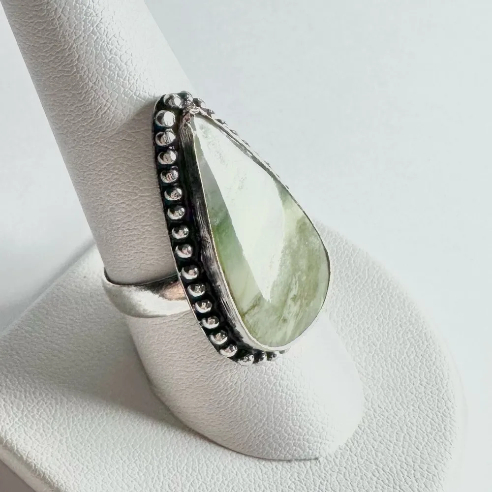 SERPENTINE Genuine Stone Sterling Silver Plated Ring Green - Image 2