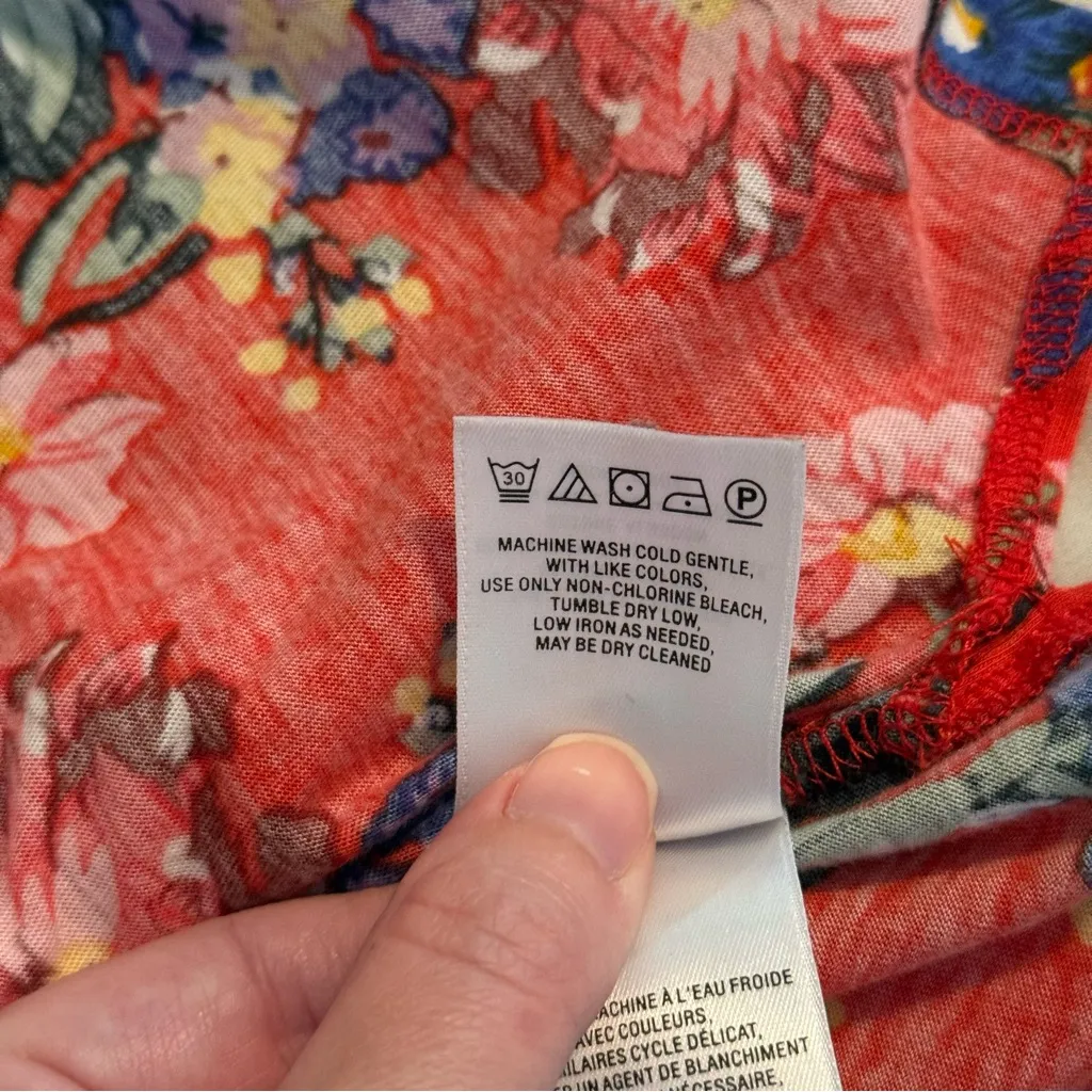 Maeve by Anthropologie Size S Clemente Red Floral Short Sleeve Tie-Neck Blouse - Image 10