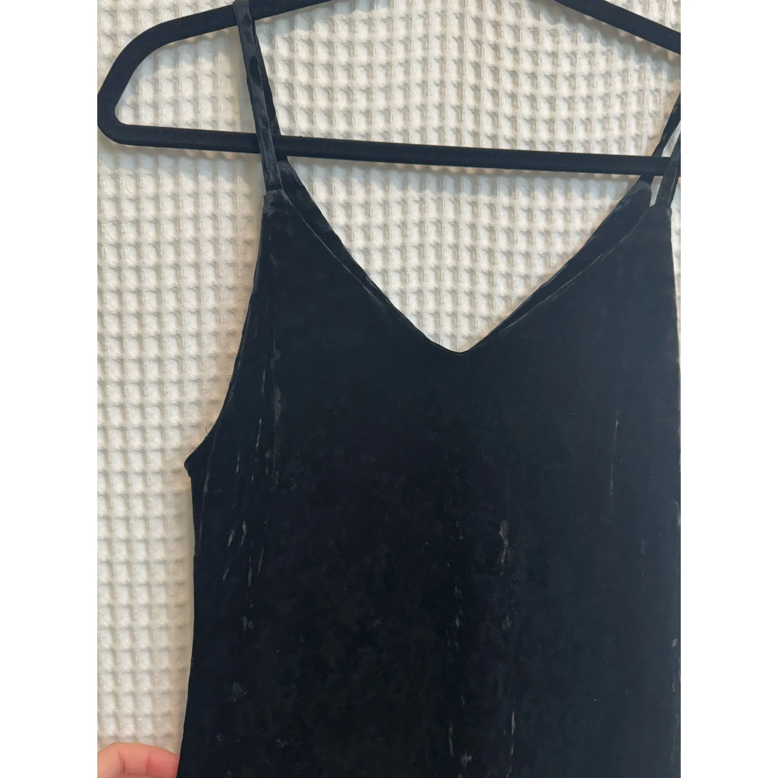 Leith Crushed Velvet Midi V Neck Flared Hem Black Cocktail Dress Extra Small - Image 5