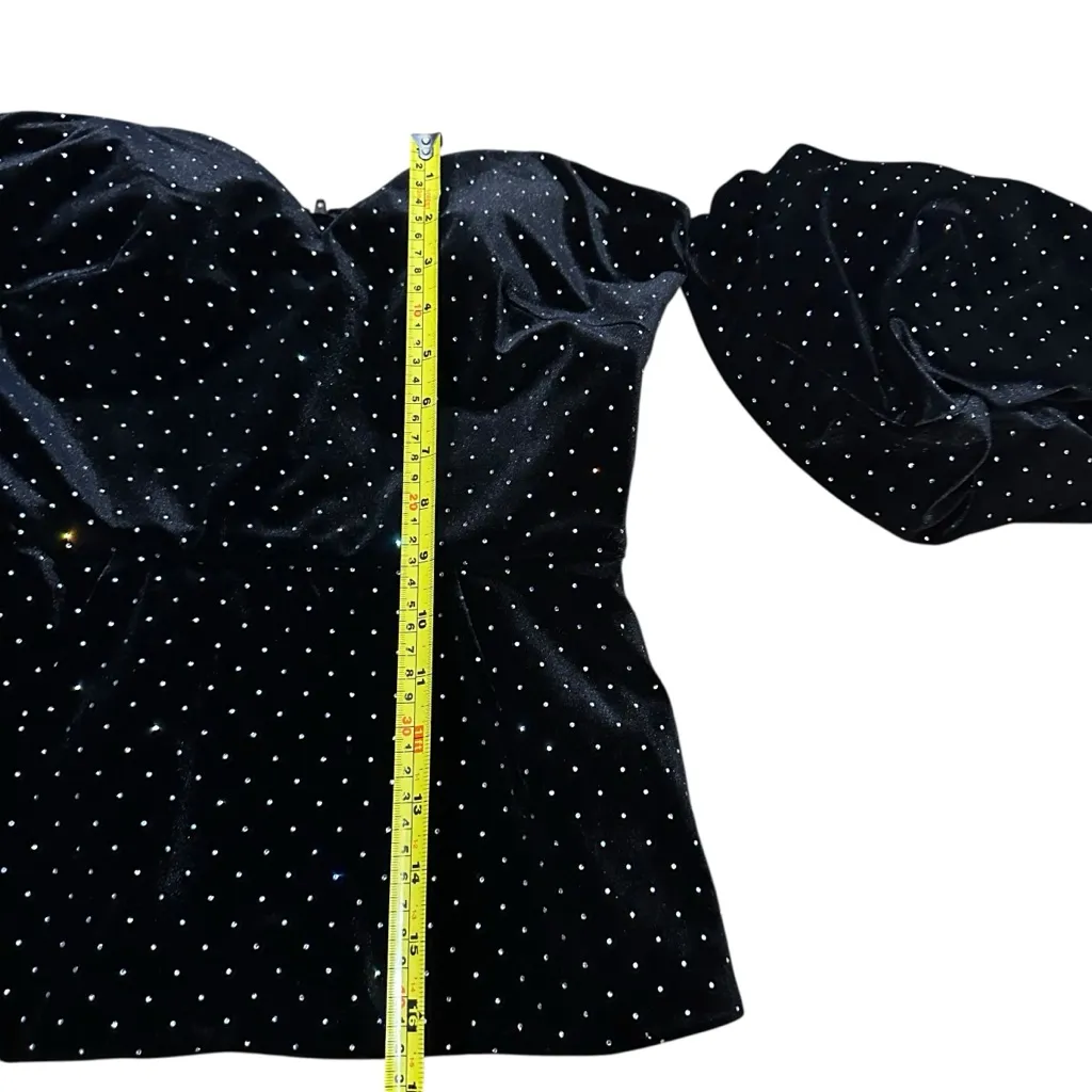 BORGO DE NOR ALMA VELVET TOP OFF SHOULDER PEPLUM CRYSTAL BLACK SIZE 6 - Image 9