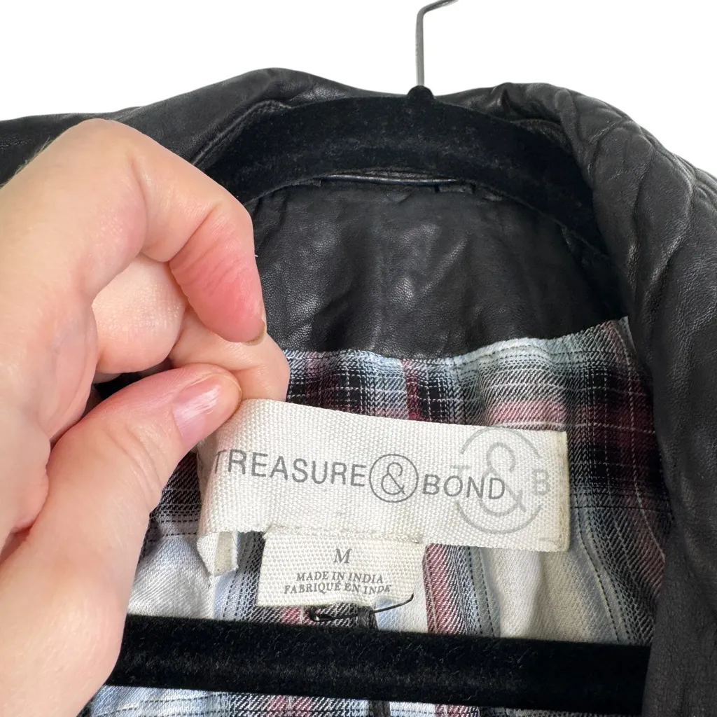 NEW Treasure & Bond NWT Size Medium 100% Leather Biker Jacket Coat Semi-Cropped - Image 5