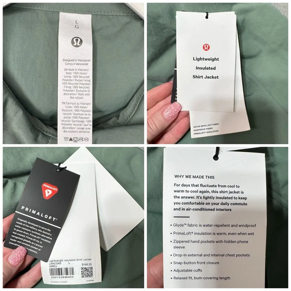 Lululemon Lightweight Insulated Shirt Jacket Grey Eucalyptus Size Large NWT - Image 13