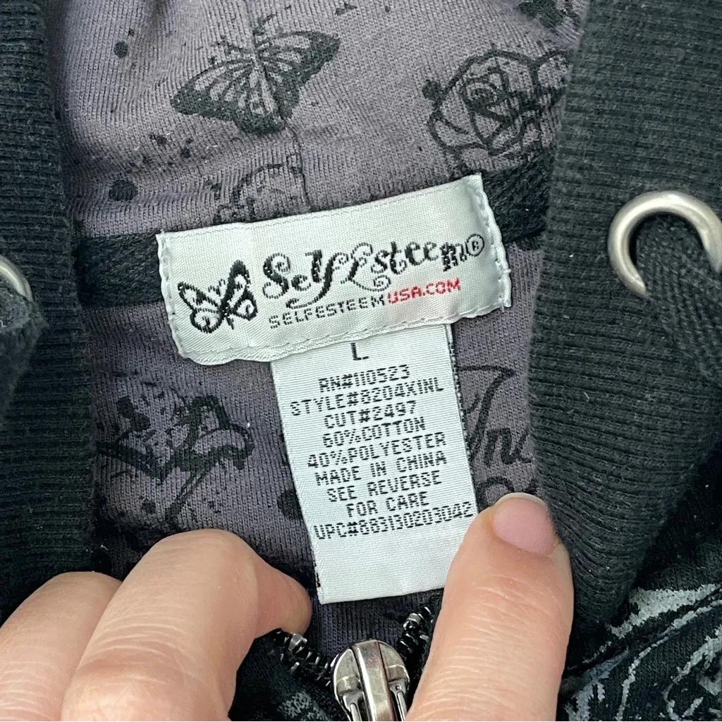 Vintage Y2K Jacket roses full zip hooded womens Black (large) streetwear tattoo - Image 2