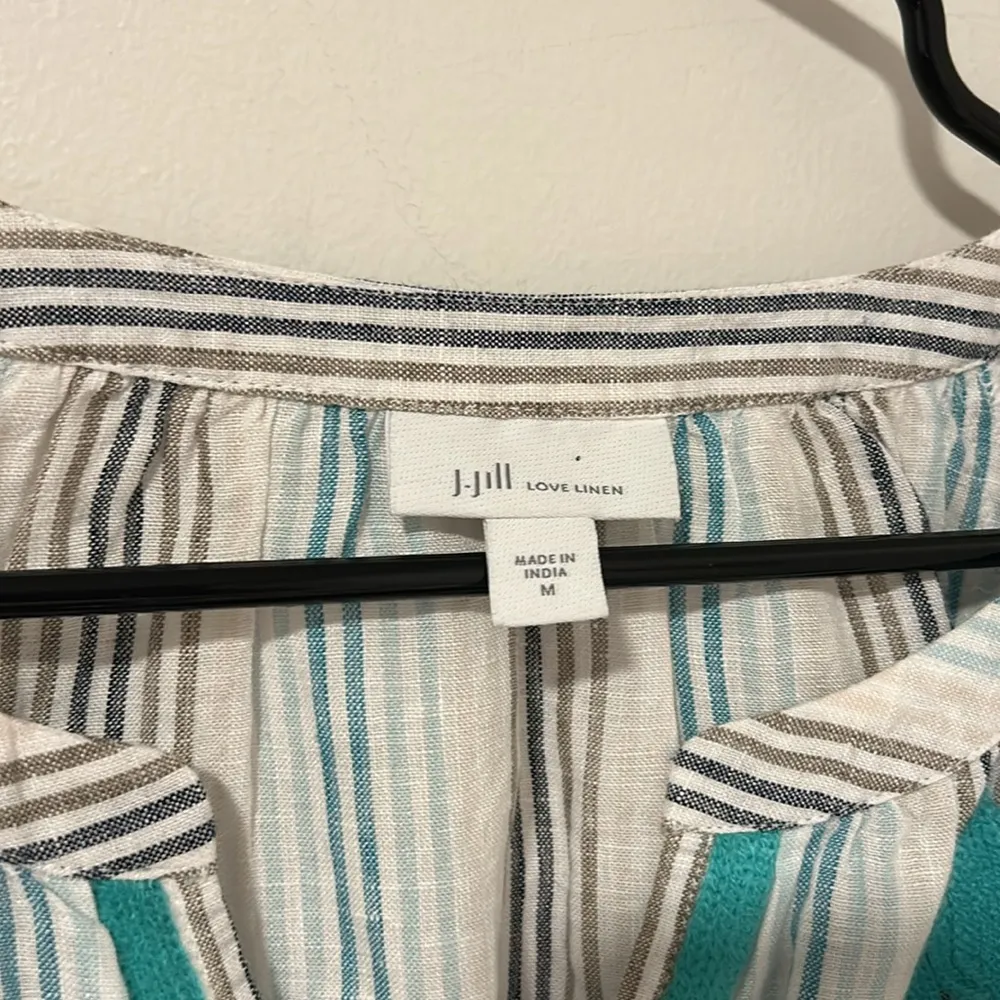 J Jill Love Linen 100% Linen Blue Embroidered Blouse Coastal Cottagecore Size M - Image 2