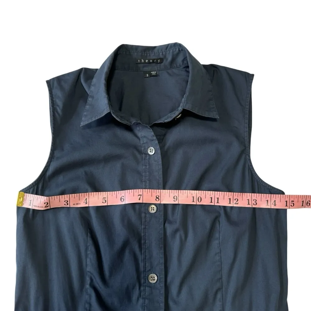 Theory  Soreda Navy Sleeveless Button Down Pleated Shirt Dress - Image 8