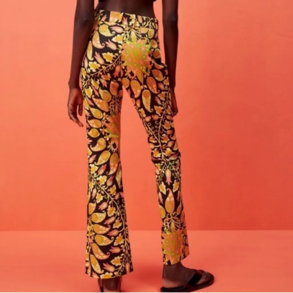 ZARA Multicolored 70s‎ Groove Paisley Print High Waist Flare Pants Size Large - Image 9
