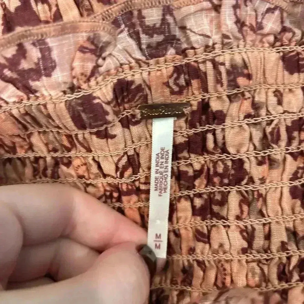 Free People Apricot Combo Floral Smock It To Me Mini Dress Cotton Size M - Image 9