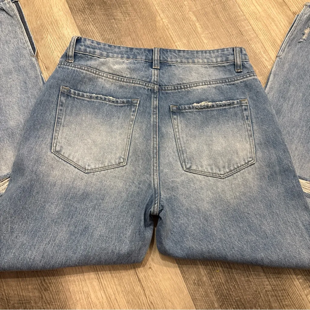 VERVET Medium Wash Ripped Distressed Wide Leg High Rise Women's Blue Sz 28 Jeans - Image 4