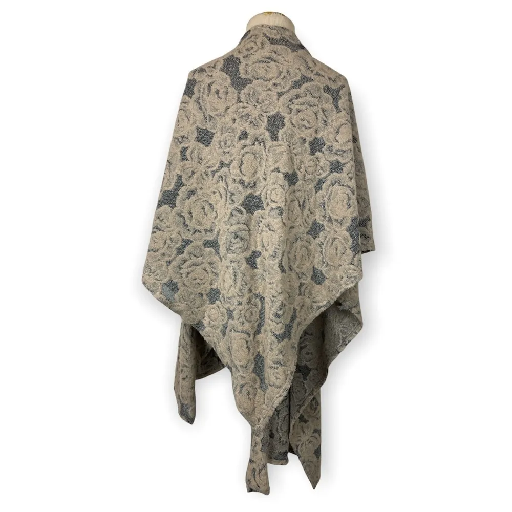 Linda Lundstrom Sweater Shawl beige rose floral Lagenlook Knit Plus Size 16 - Image 5