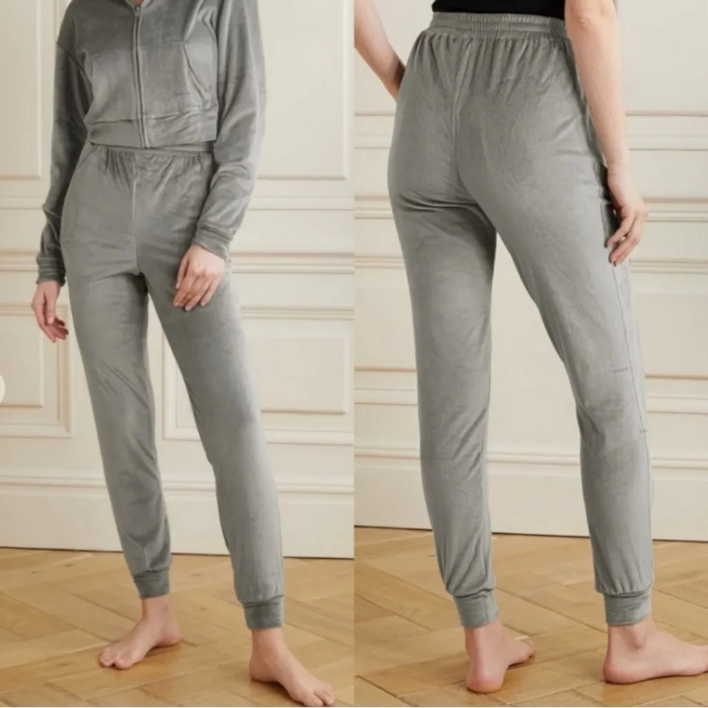SKIMS Velour Gray Jogger Track Pants Loungewear Velvet Cozy- Size Medium - Image 2
