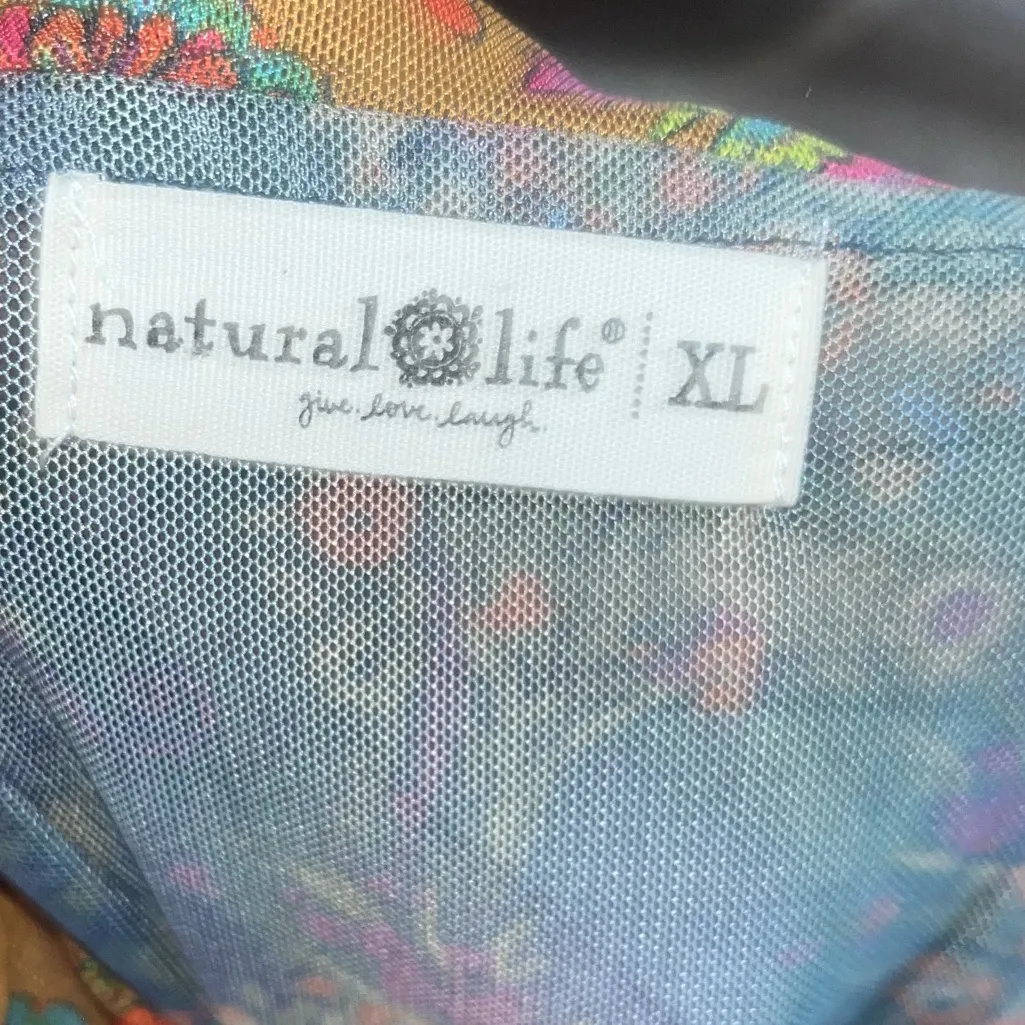 Natural Life Sierra Sleeveless Mesh Top Sheer Button Front  Navy Mustard Floral - Image 3