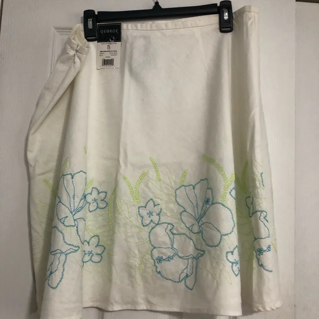 Vintage NWT George linen rayon 90s‎ Y2K floral embroidered skirt New size 18 Blue - Image 8