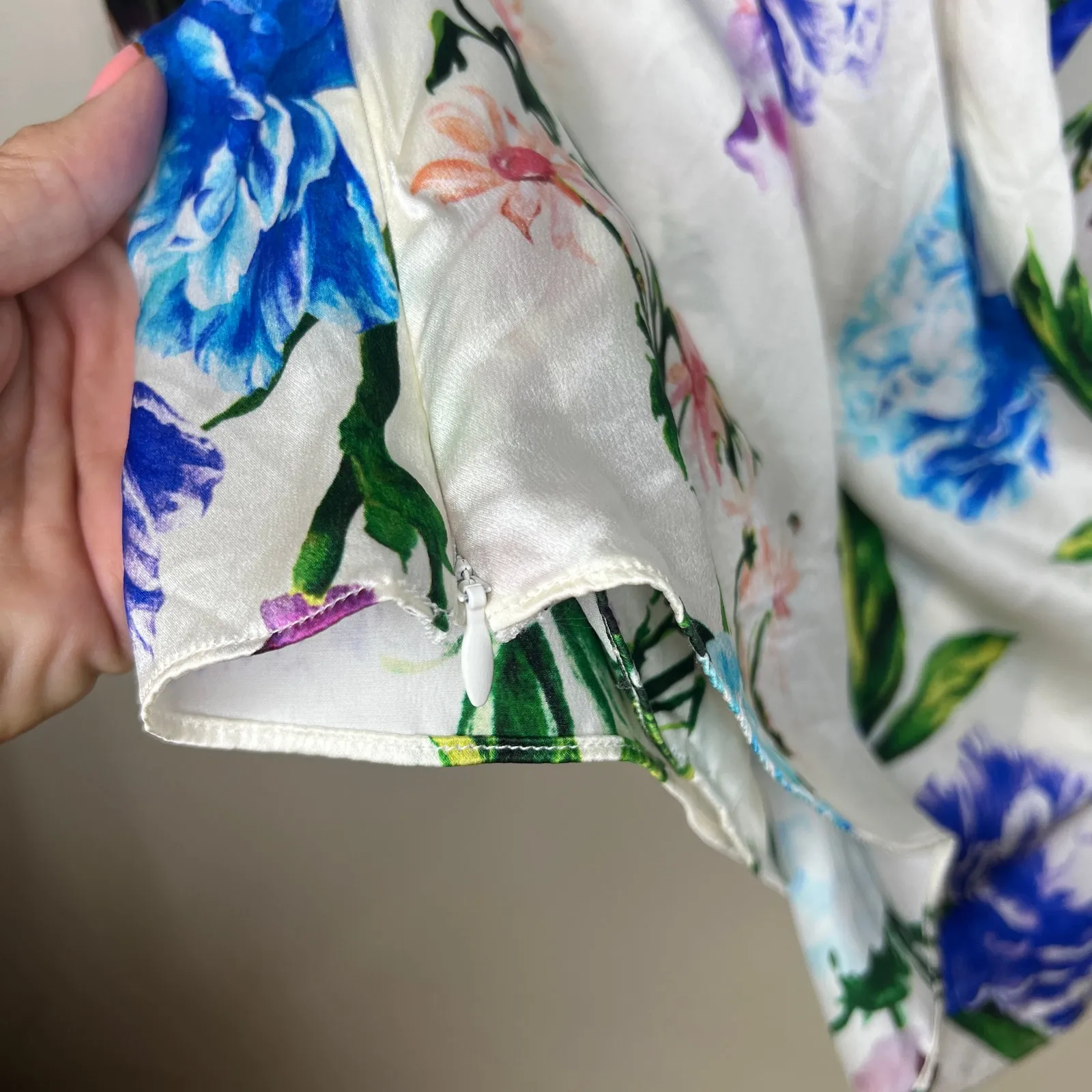 J. Dosi LA Celebrity‎ Fashion Designer Silk Floral Long Sleeve Blouse Top Size 1 White Size M - Image 6