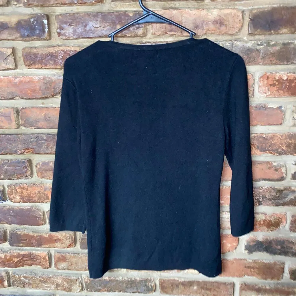 Roz & Ali  Black 3/4 Sleeve Lace Bust Pullover Sweater Size Medium Petite PM - Image 5