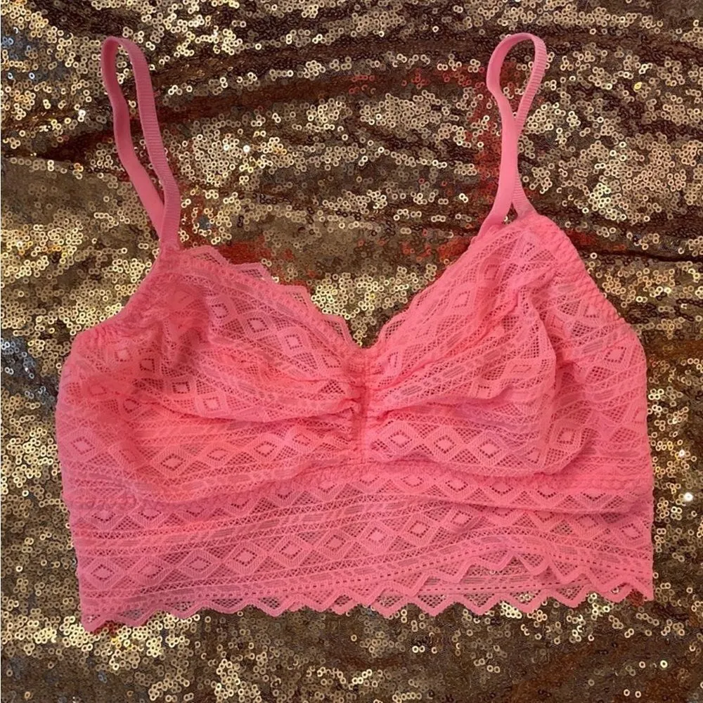 PINK Victoria's Secret Pink Lace Unlined Wireless
Ruched Front Bralette - Image 2