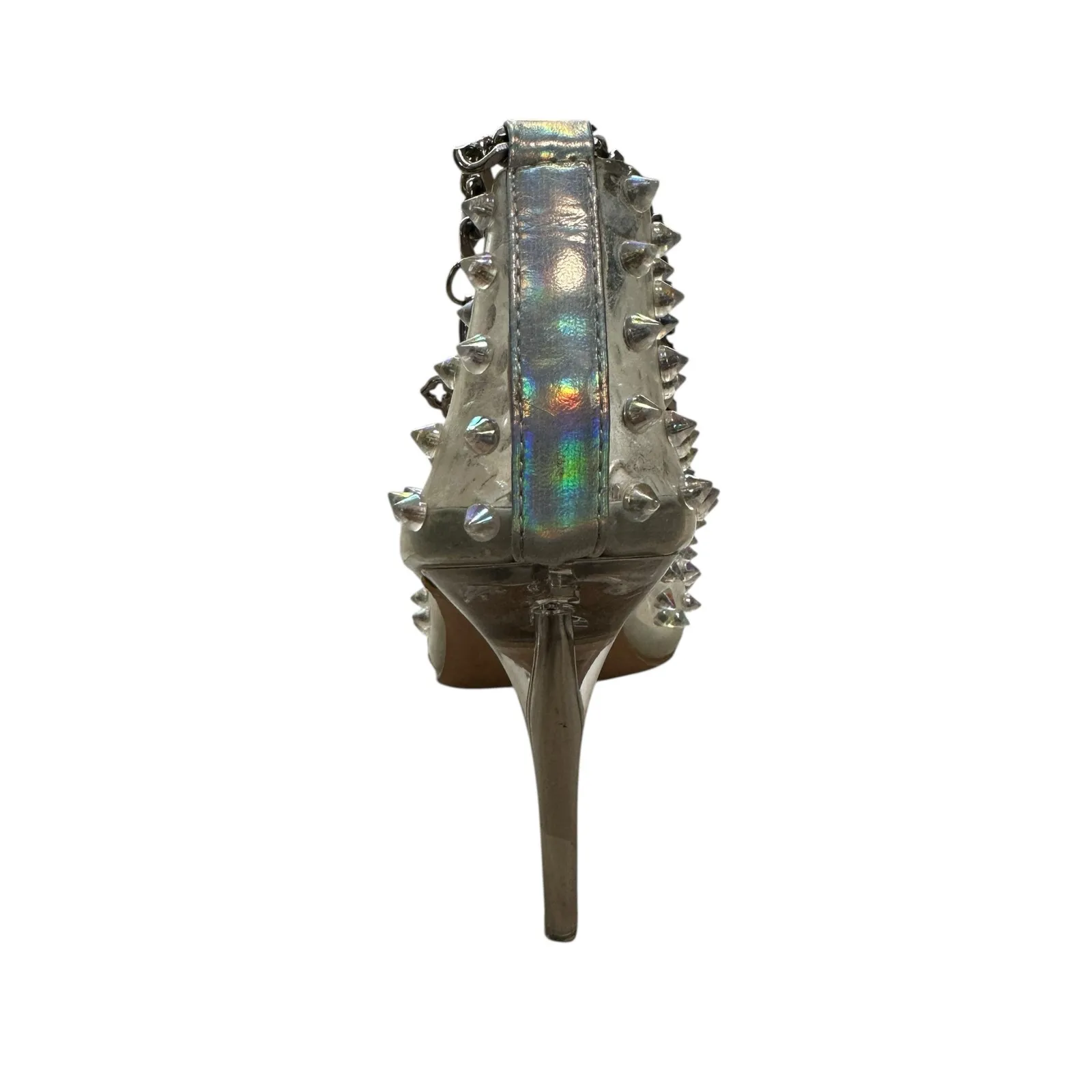 Vintage Y2K Clear Spiked Pumps Stiletto Heels Ankle Chain Pointed Toe 8.5 Glam - Image 5