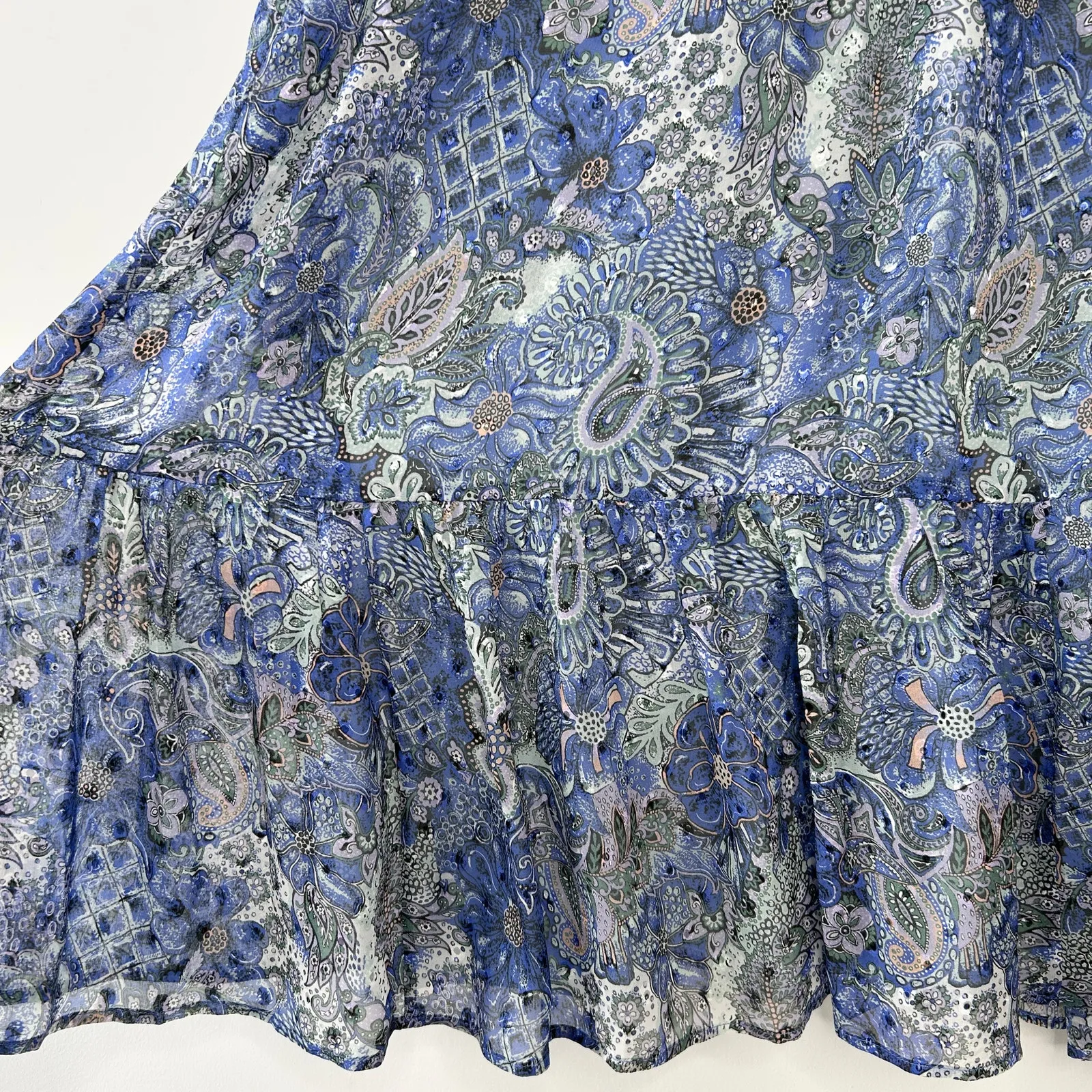 MARIE OLIVER Silk Mini Dress Size Large Paisley Ruffle Boho Chic Coastal Cowgirl - Image 7