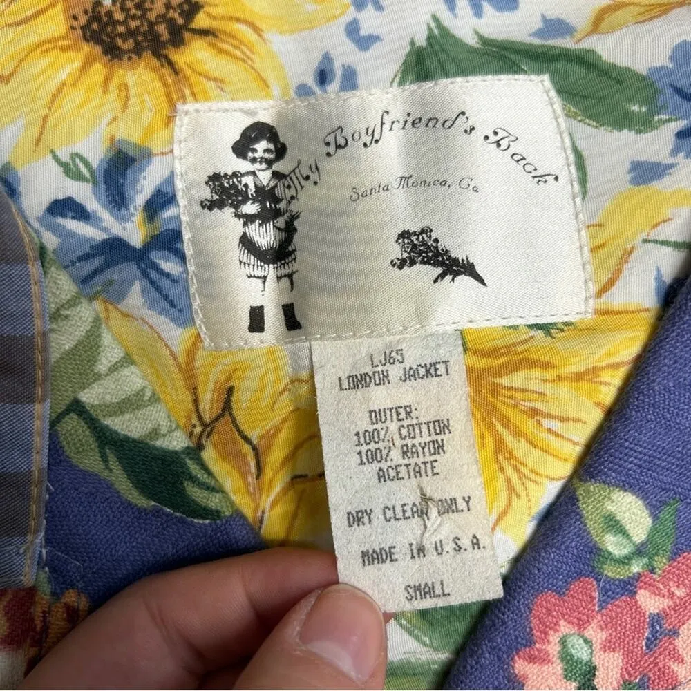 Vintage Jacket Womens Size Small Cottage Granny Floral Plaid Country Chic Artsy Blue - Image 7