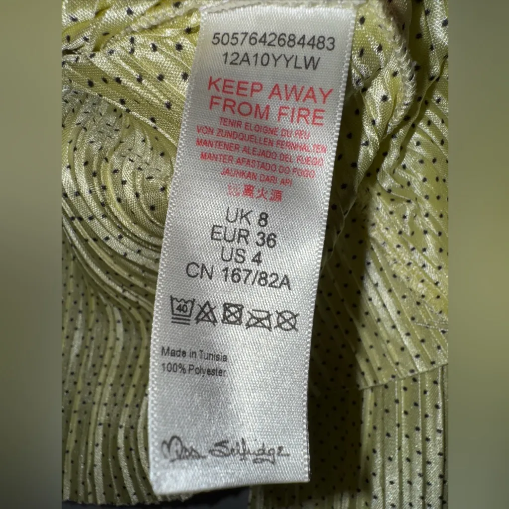 miss selfridge Satin Yellow Polka Dot Pleated Blouse Size‎ 4 - Image 4