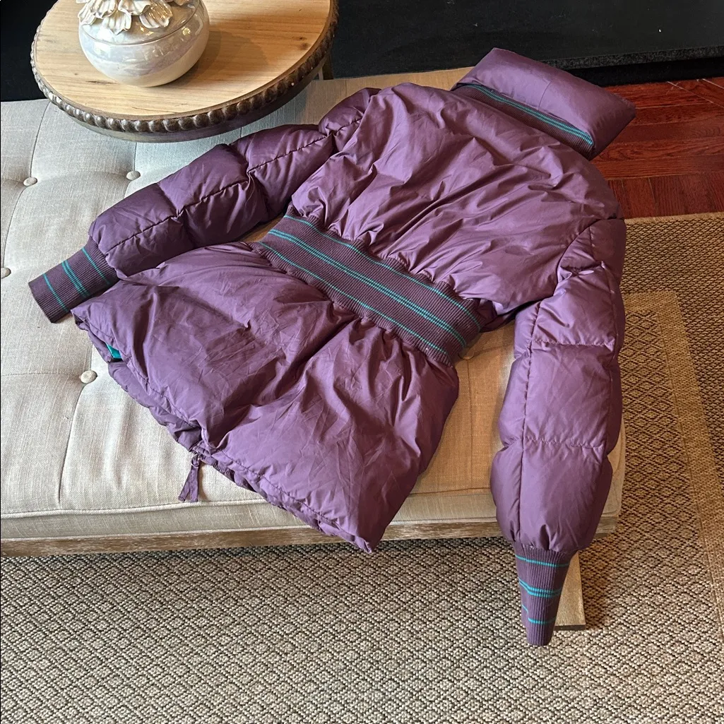 Missoni Denim Purple/ Teal Cinched Waist Puffer Jacket Size 6 - Image 10