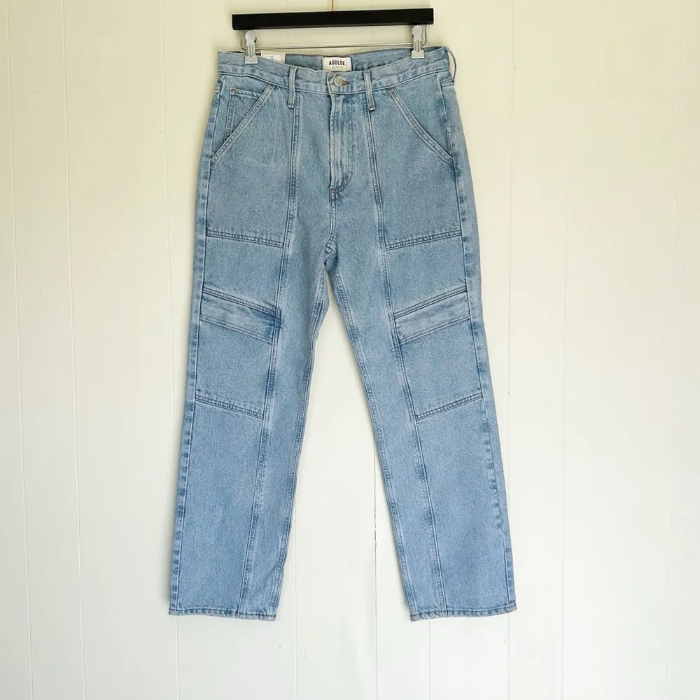 NWT AGOLDE Cooper Cargo Jeans 29 Light Blue Denim - Image 4