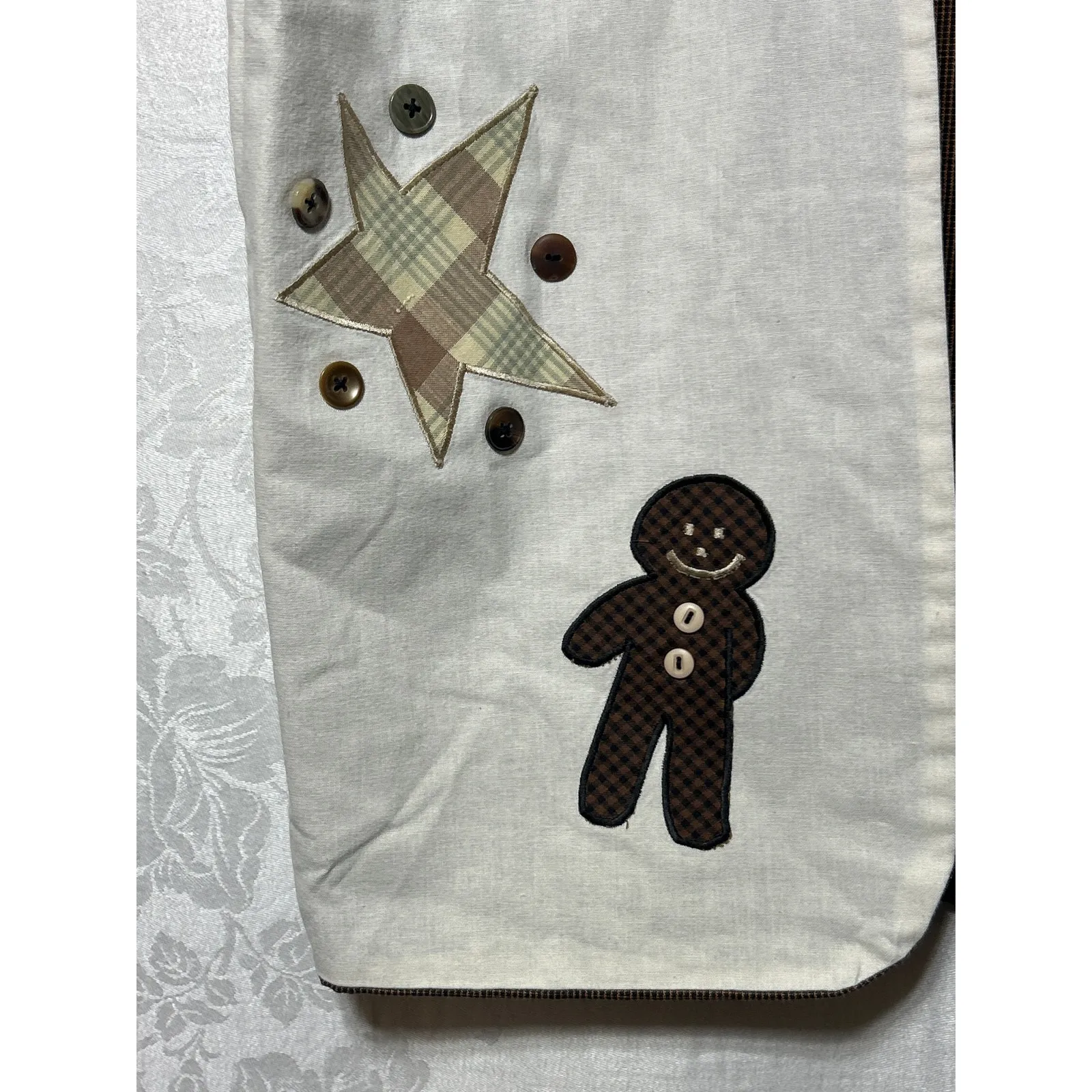 Handmade Vintage  Vest Reversible Brown Gingham Gingerbread Applique - Image 2