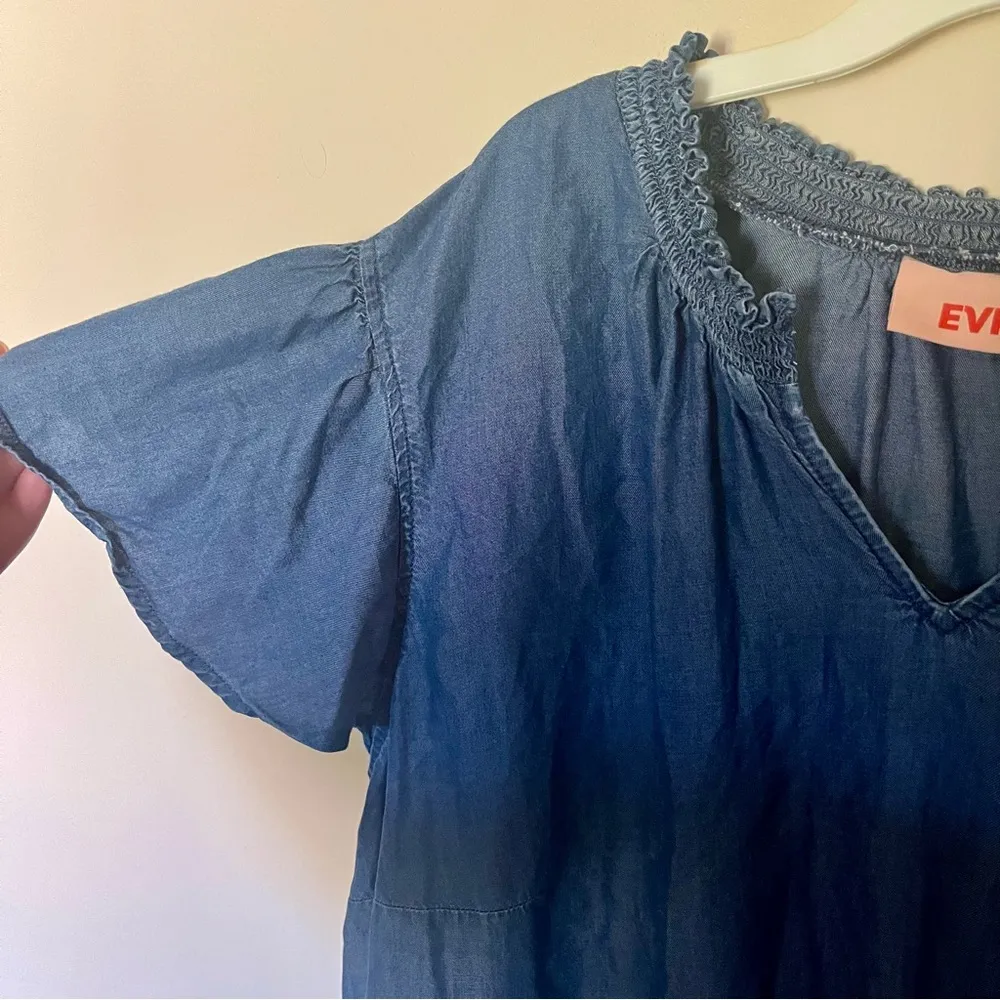 Evri Women’s Plus Chambray Flutter Sleeve Top Blouse Loose Flowy blue Lyocell 2X - Image 5