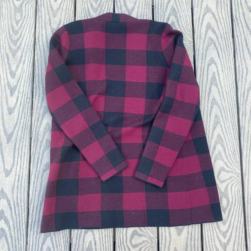 Talbots petites Marino wool buffalo plaid cardigan winter black purple - Image 5