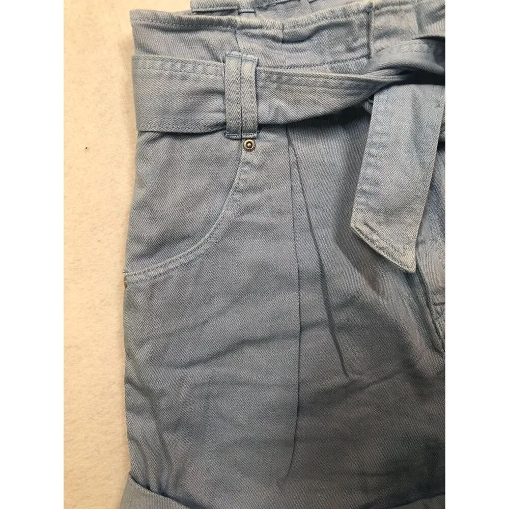 We The Free People Nova Denim Paper Bag High Rise Shorts Light Blue Womens Small - Image 5