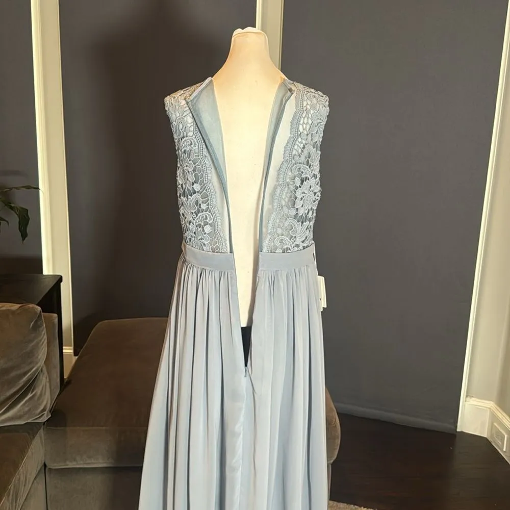 Women’s Blue Gray Chiffon & Lace Full Length Bridesmaid Formal Dress Size 12 NWT Blue - Image 6