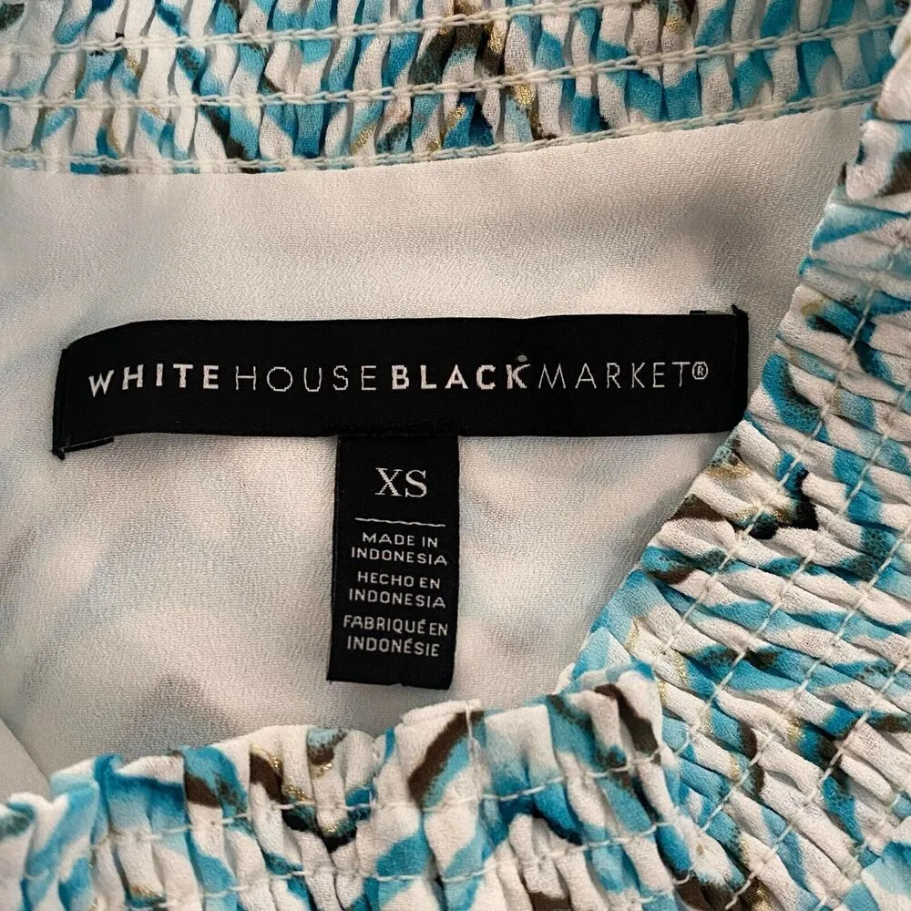 White House Black Market Turquoise Black White Gold Accents Mini XS Dress Summer - Image 7