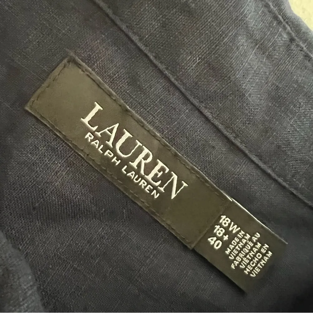 Lauren Ralph Lauren Black Label Navy Front Tie Linen Midi Shirt Dress Blue Size 18W - Image 6