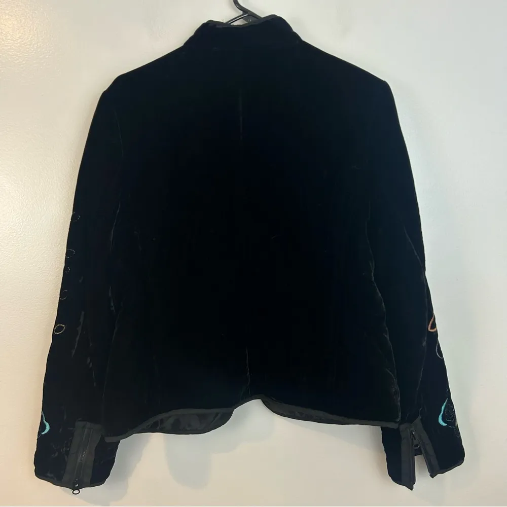 Harve Benard Black Velvet Embroidered & Sequin Zip Up High Neck Jacket Size 10 - Image 11