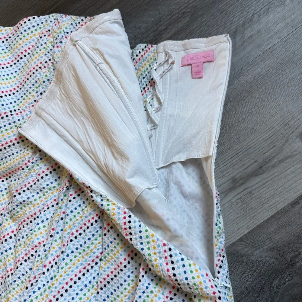 Lilly Pulitzer Gweneth Strapless Seersucker Dress Rainbow Dot White 14 - Image 5