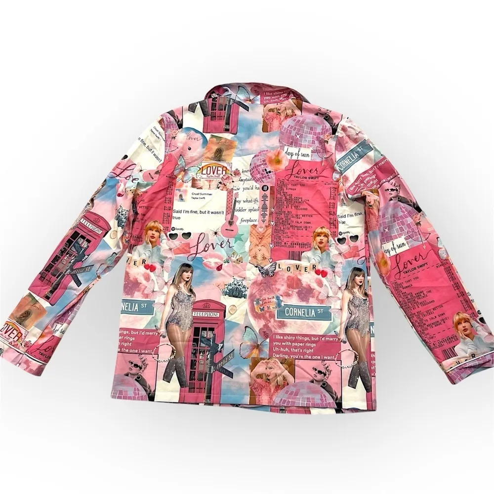 Taylor Swift graphic sleep shirt, fashion buttondown shirt, pink, size M - Image 2