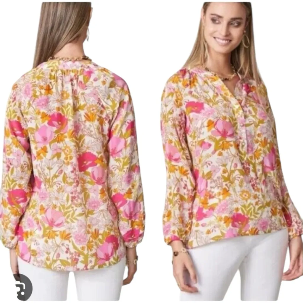 Spartina Cora Silk Floral Blouse Cottagecore Coquette Southern Belle Charm Top S - Image 2
