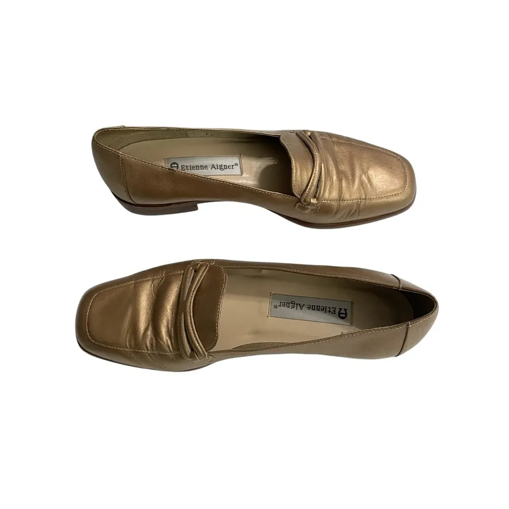 90s Etienne Aigner Gold Leather Loafers Sz 7M - Image 6