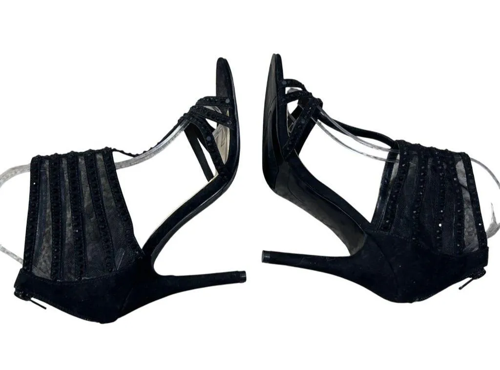 Nine West Alderson 4" Heel Mesh Rhinestone Black Size 6.5 Strappy - Image 5