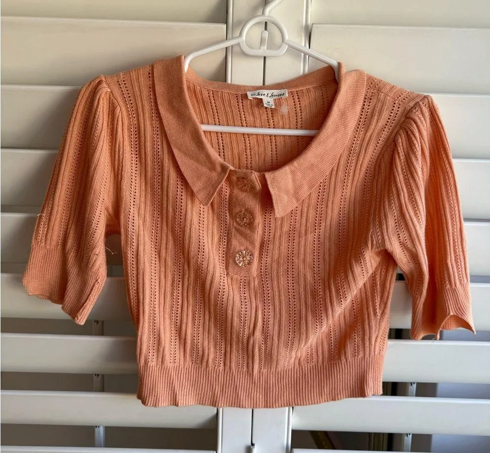 For Love And Lemons Peach Knit Collared Crop Top size M - Image 4