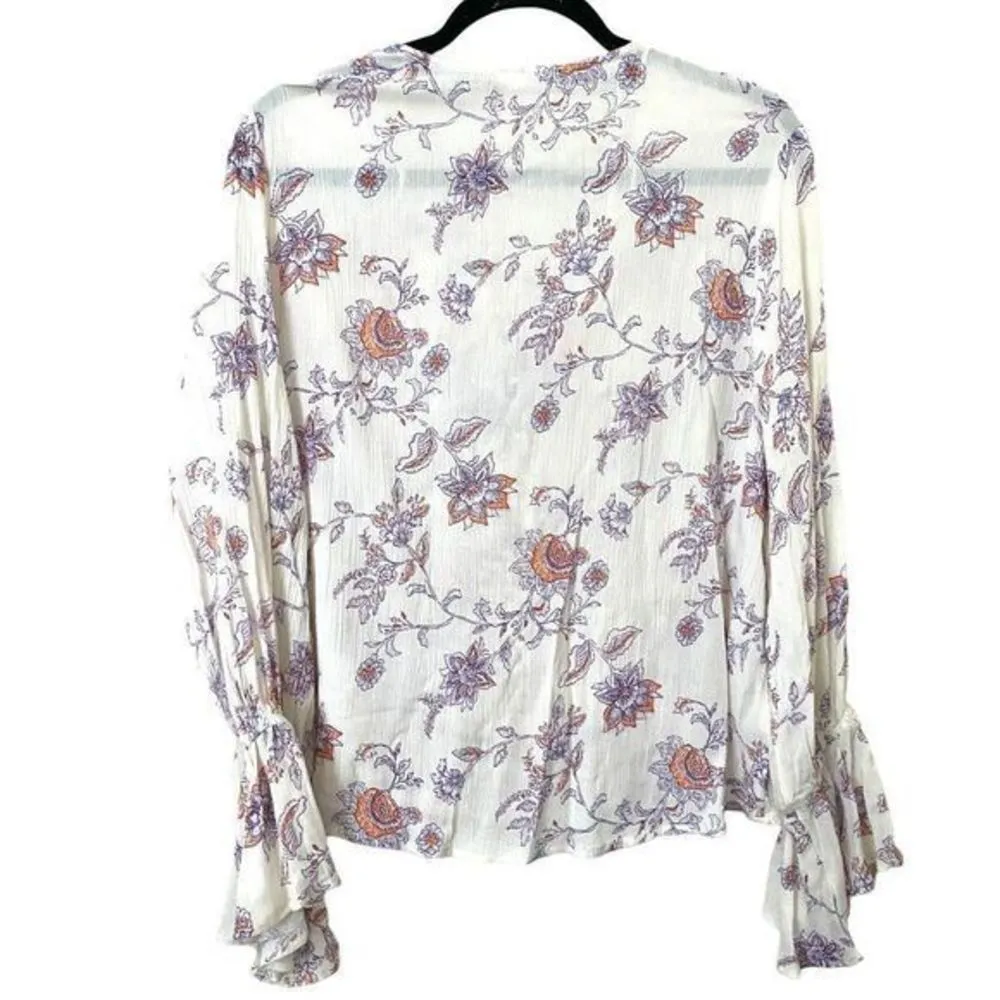 EN CREME Crepe Lace Up Blouse‎ White - Image 2