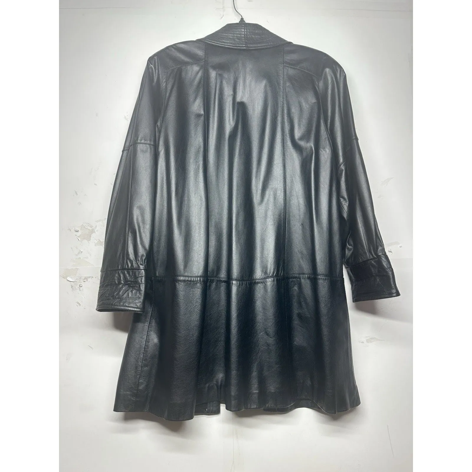 Women’s Onde Black Genuine Leather Jacket Long Moto Style Size Medium Size L - Image 11