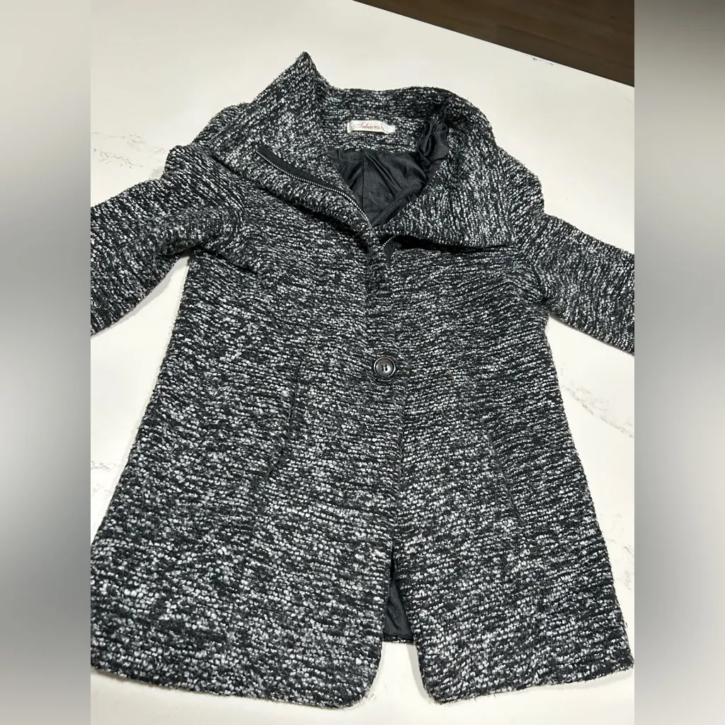NEW Tweed Black & White Marled Knit Lined High Collar Winter Coat XS/S - Image 6