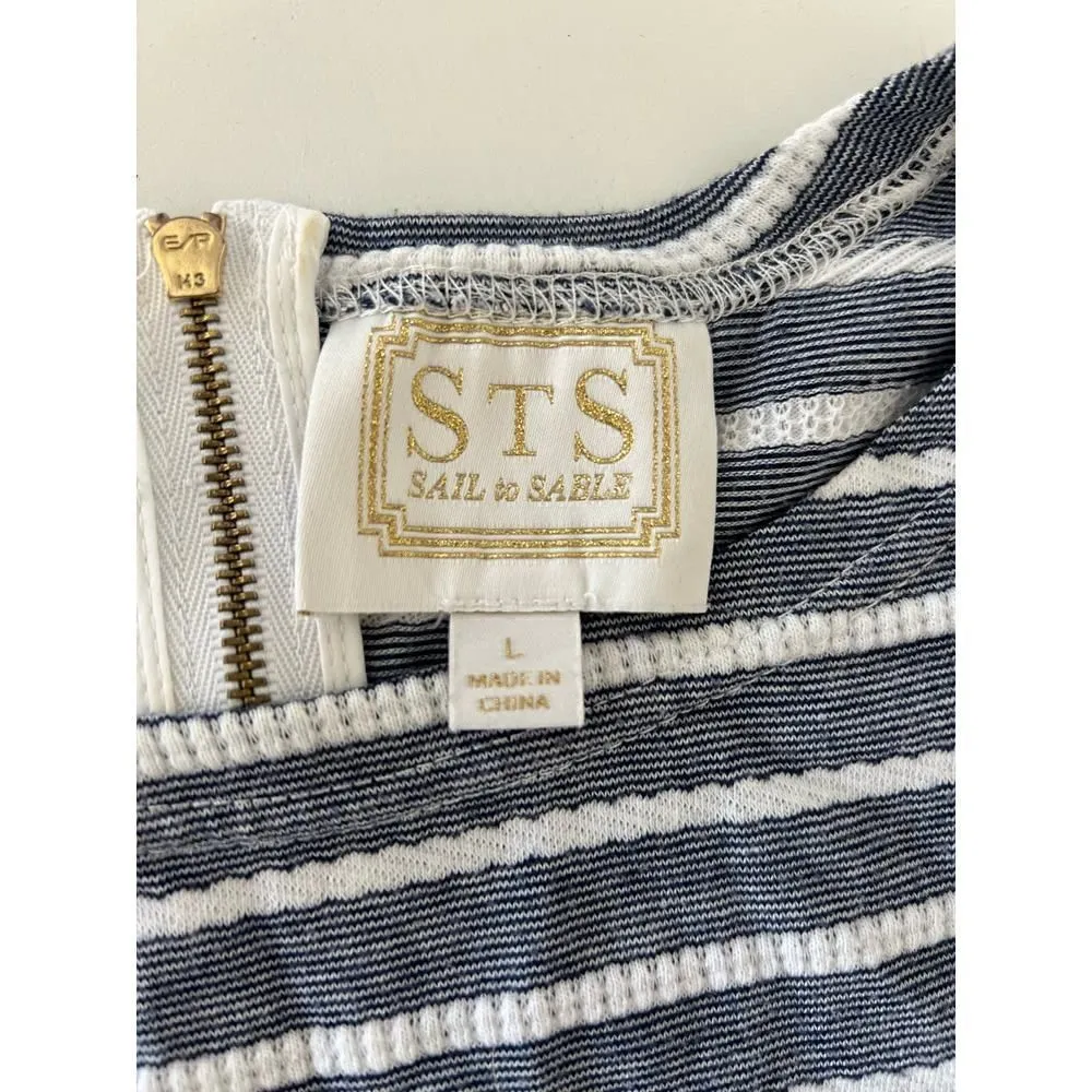 Sail to Sable Textured Knit Stripe Long Sleeve Dress in Navy Woman’s Size L - Image 9