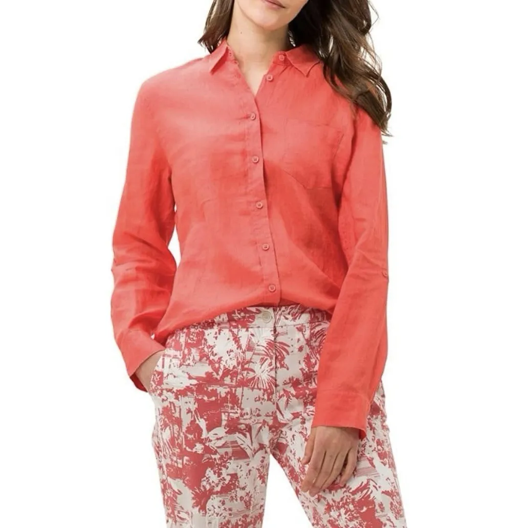 LL Bean Coral Orange Premium Washable Linen Long Sleeve Button Up Shirt Size XL‎ - Image 3