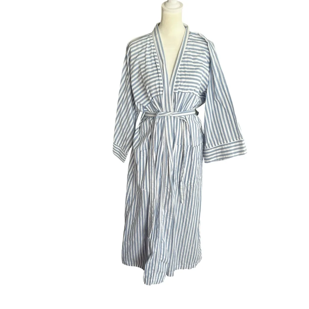 Vintage Christian Dior Monsieur Blue White Striped Cotton Robe One Size - Image 2