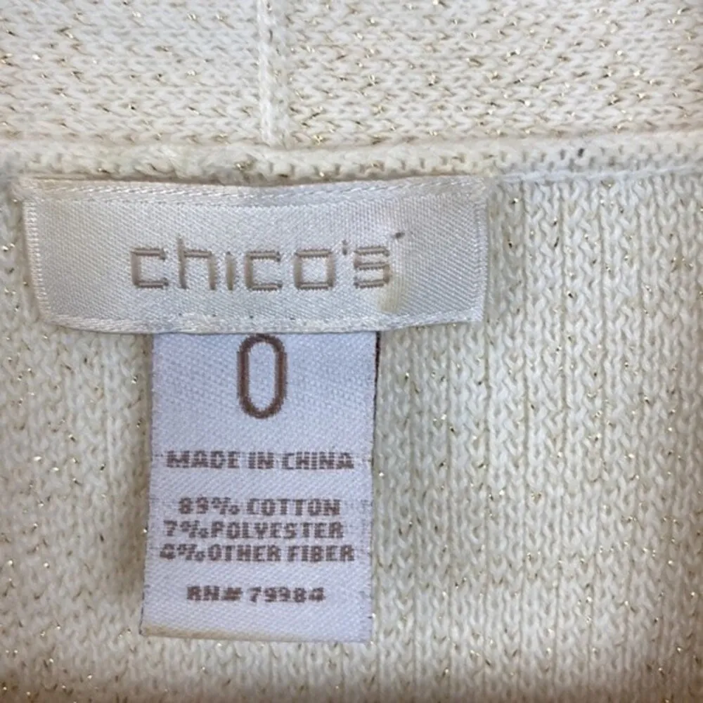 Chico’s Ivory & Gold Open Knit Brocade Woven Duster Long Sleeve Sweater O S - Image 5