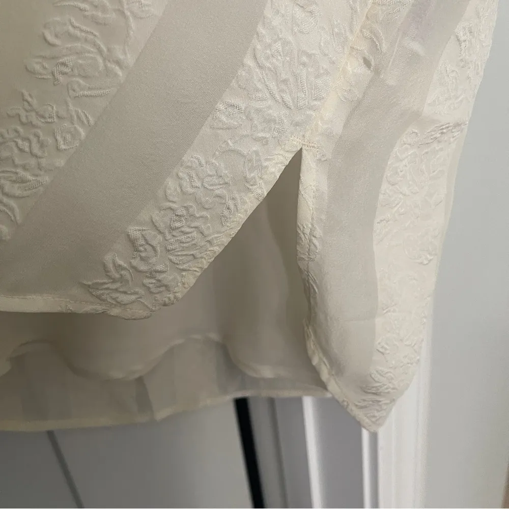 Tory Burch Floral Silk Cream Short Sleeve Blouse Button Down - Image 3